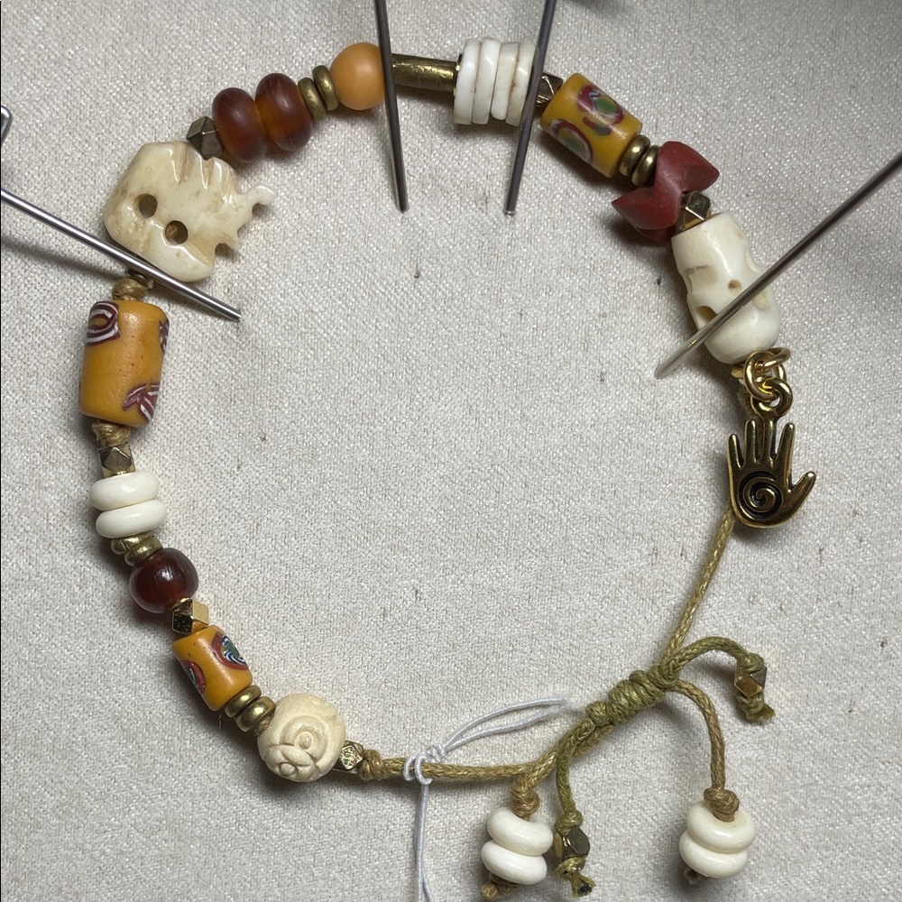 Handcrafted Boho Multicolor Beaded Charm Bracelet - Cream & Mustard